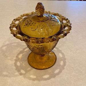 Amber Indiana glass candy bowl with lid.